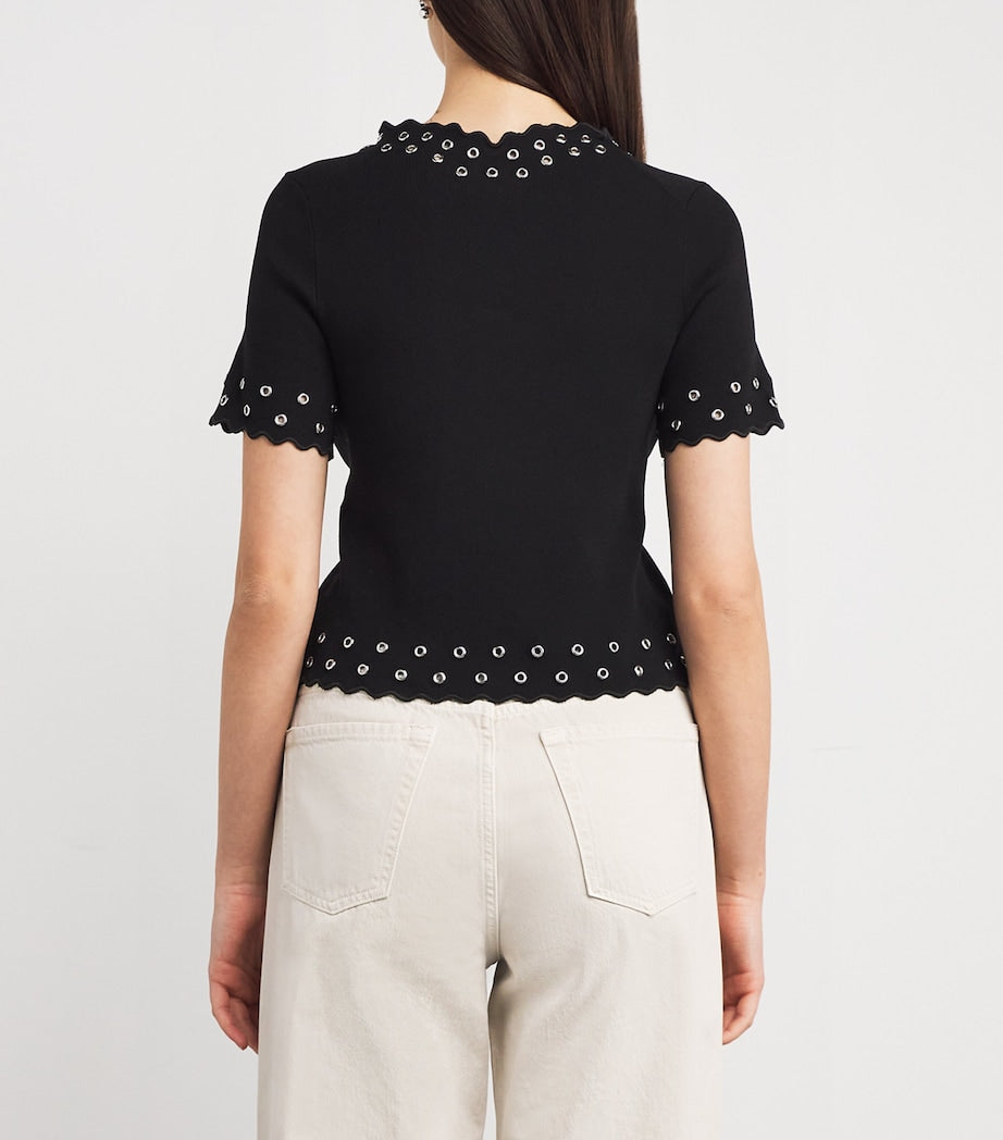 Maje Black Scalloped Eyelet Cardigan