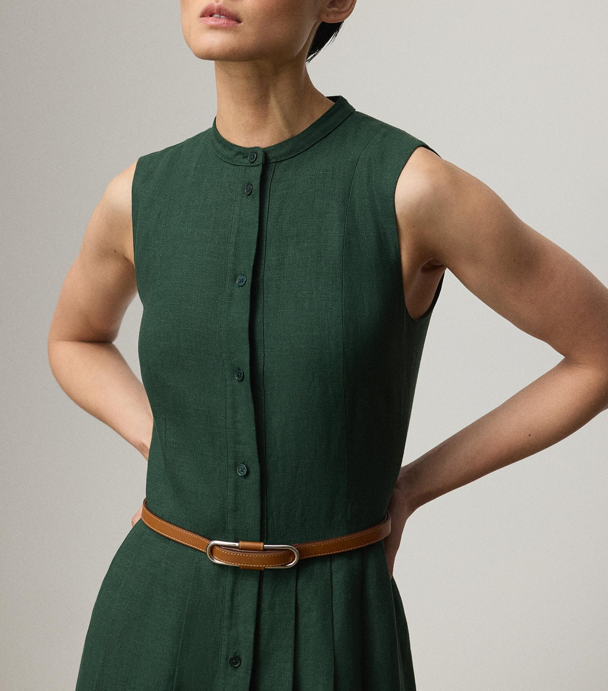 Ralph Lauren Collection Green Linen Sleeveless Midi Dress