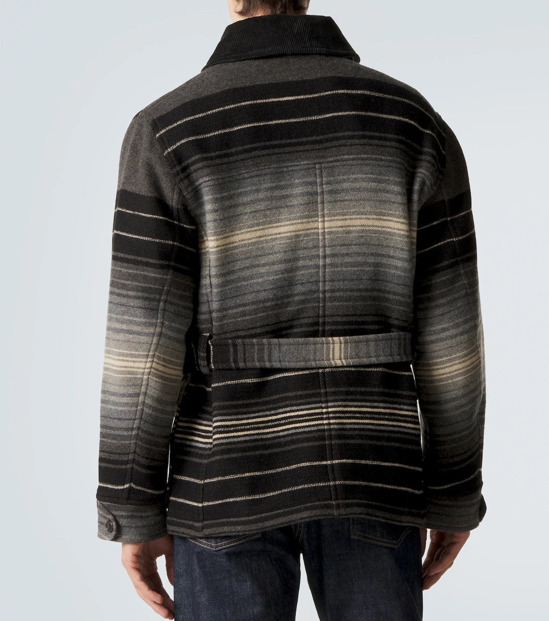 RRL - Striped wool and cotton jacquard coat