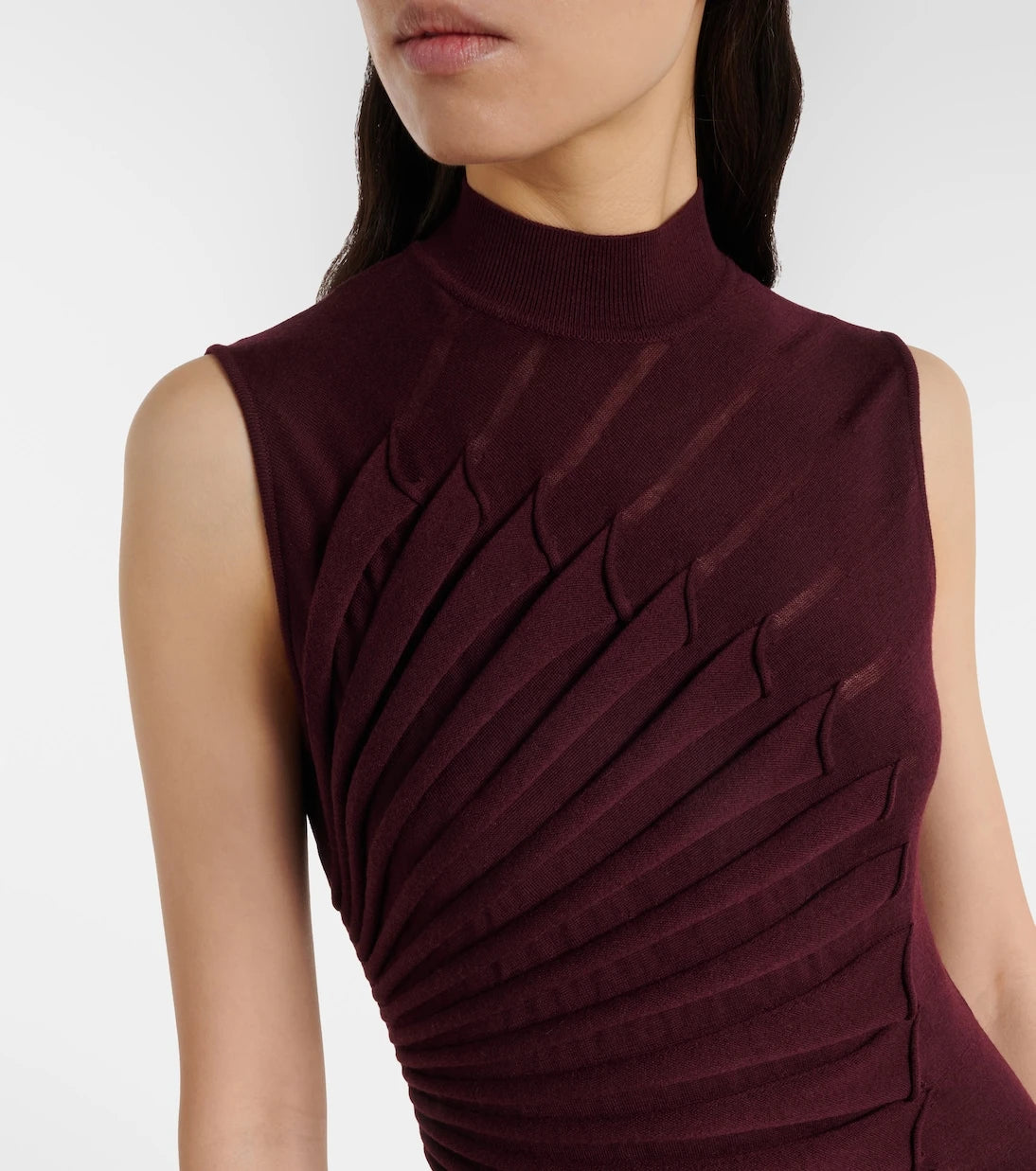 Alaïa - فستان ميدي صوفي مكسّر غير متماثل