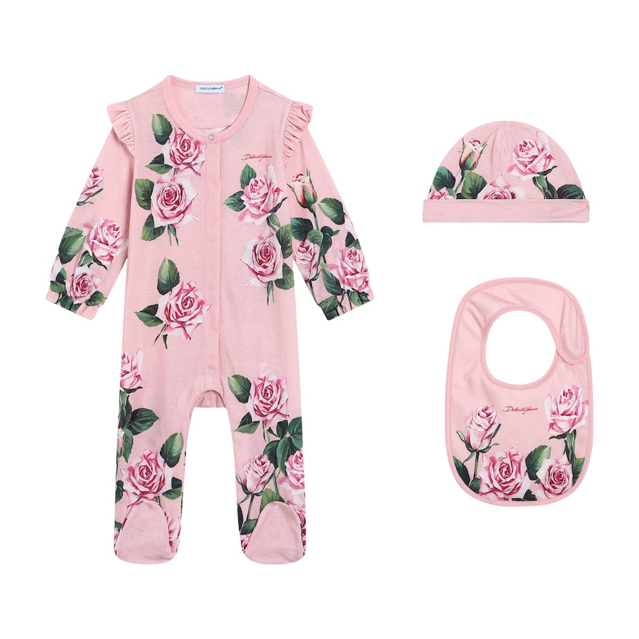 Dolce & Gabbana Kids Floral Print All-in-One, Hat and Bib Set (0-24 Months)