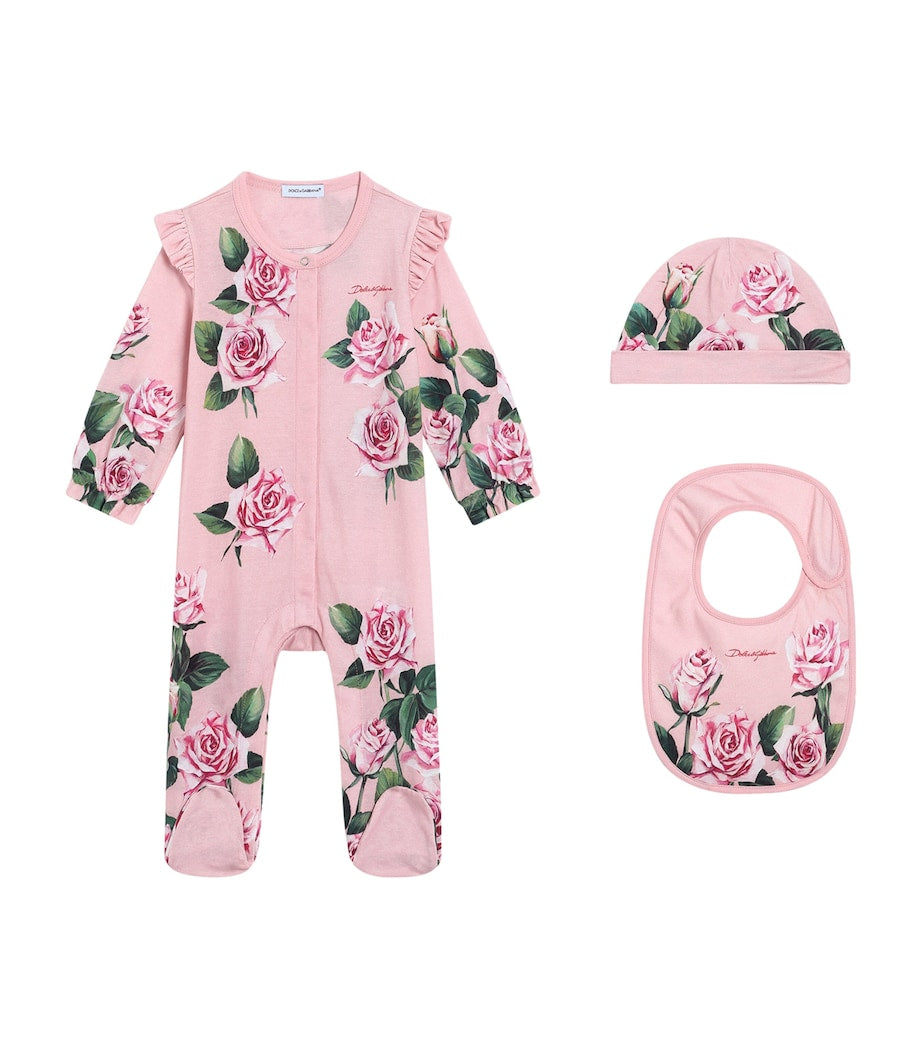 Dolce & Gabbana Kids Floral Print All-in-One, Hat and Bib Set (0-24 Months)