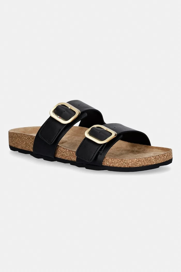 Tommy Hilfiger чехли дамски от кожа TH CLASSIC CORK SANDAL LEATHER