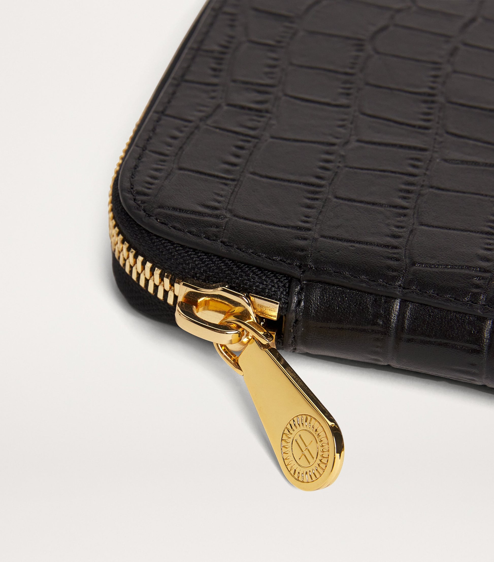 Harrods Black Large Croc-Embossed Leather Pouch
