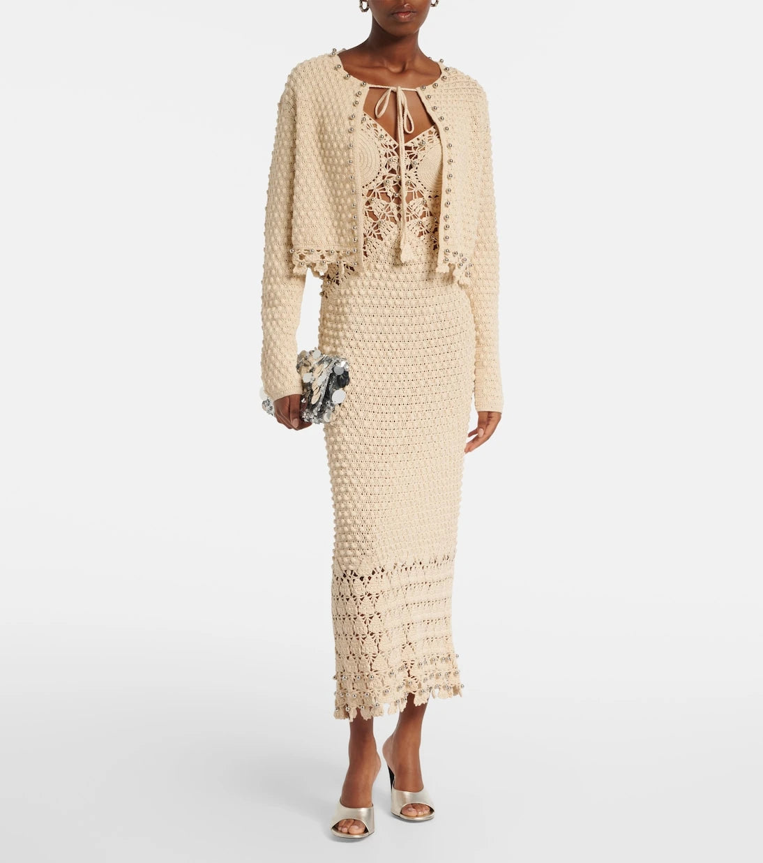 Rabanne - Embellished crochet cotton cardigan