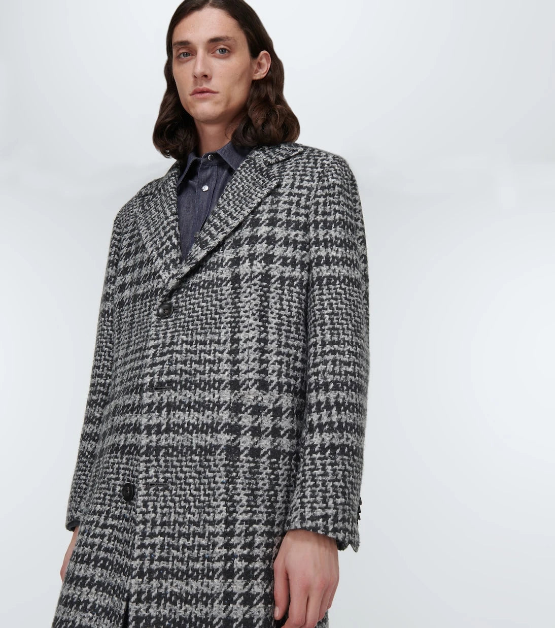 Kiton - معطف طويل من مزيج صوف الكاروهات