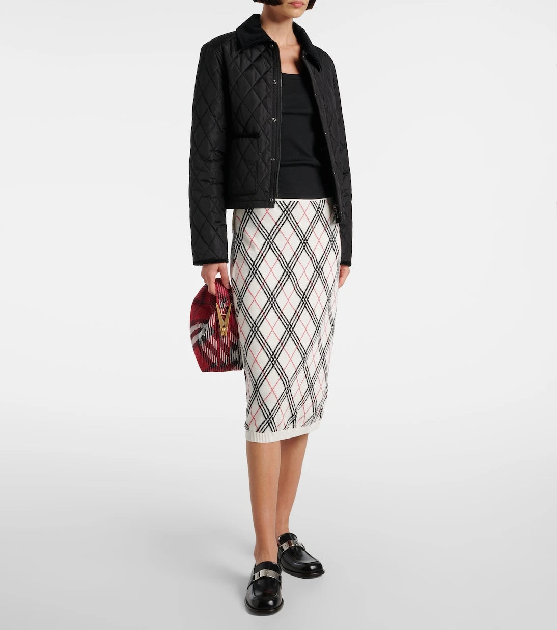 Burberry - Argyle knitted cotton midi skirt