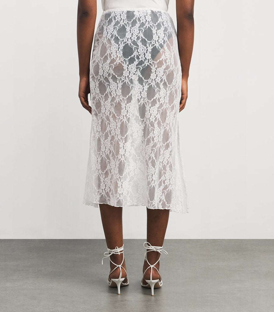 Nadine Mos White Lace Midi Slip Skirt