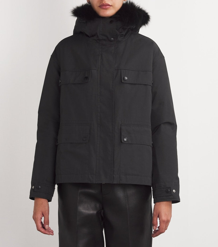 Black Rabbit Fur-Lined Parka Coat