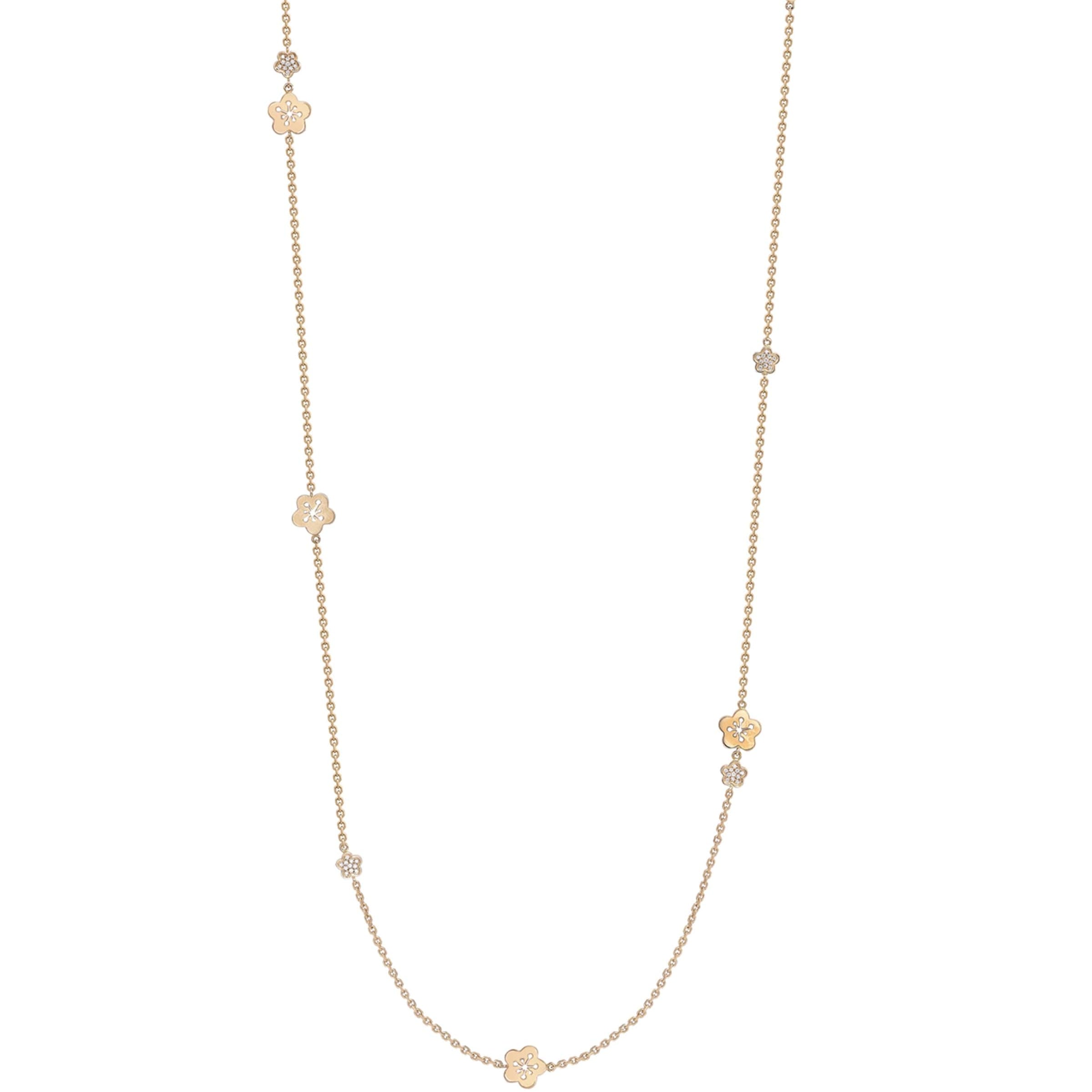 Rose Gold and Diamond Long Blossom Charm Necklace