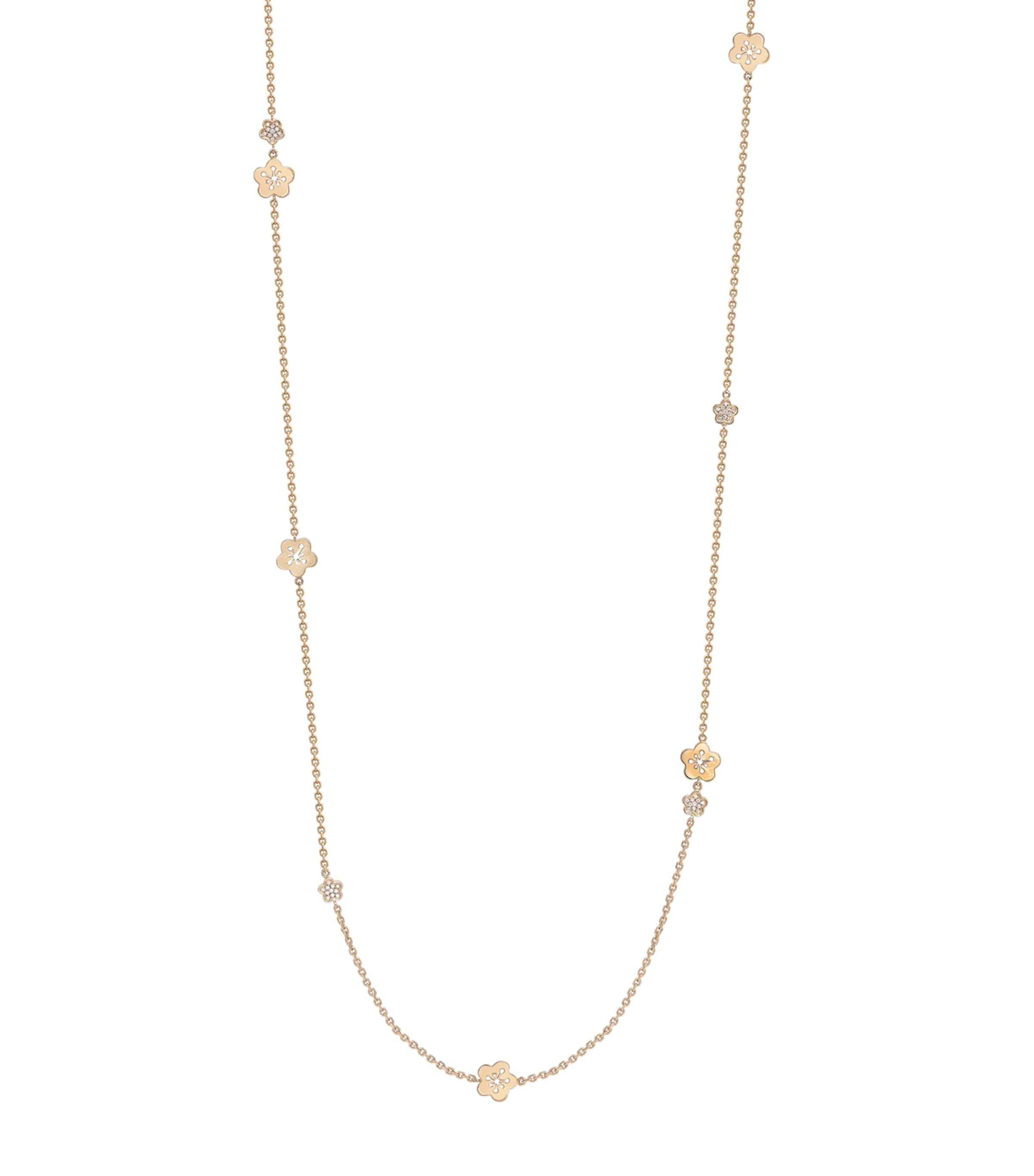 Rose Gold and Diamond Long Blossom Charm Necklace