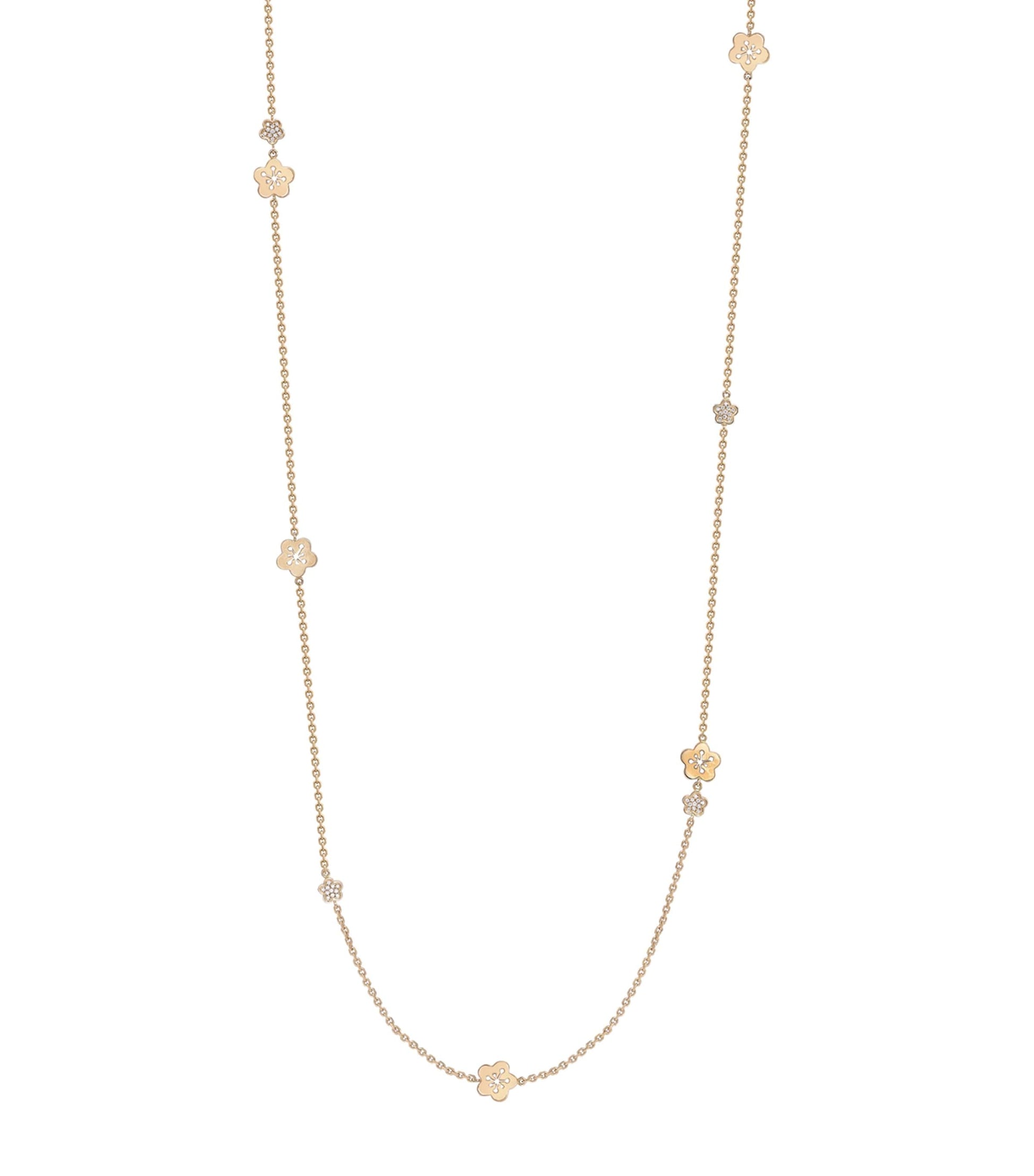 Rose Gold and Diamond Long Blossom Charm Necklace