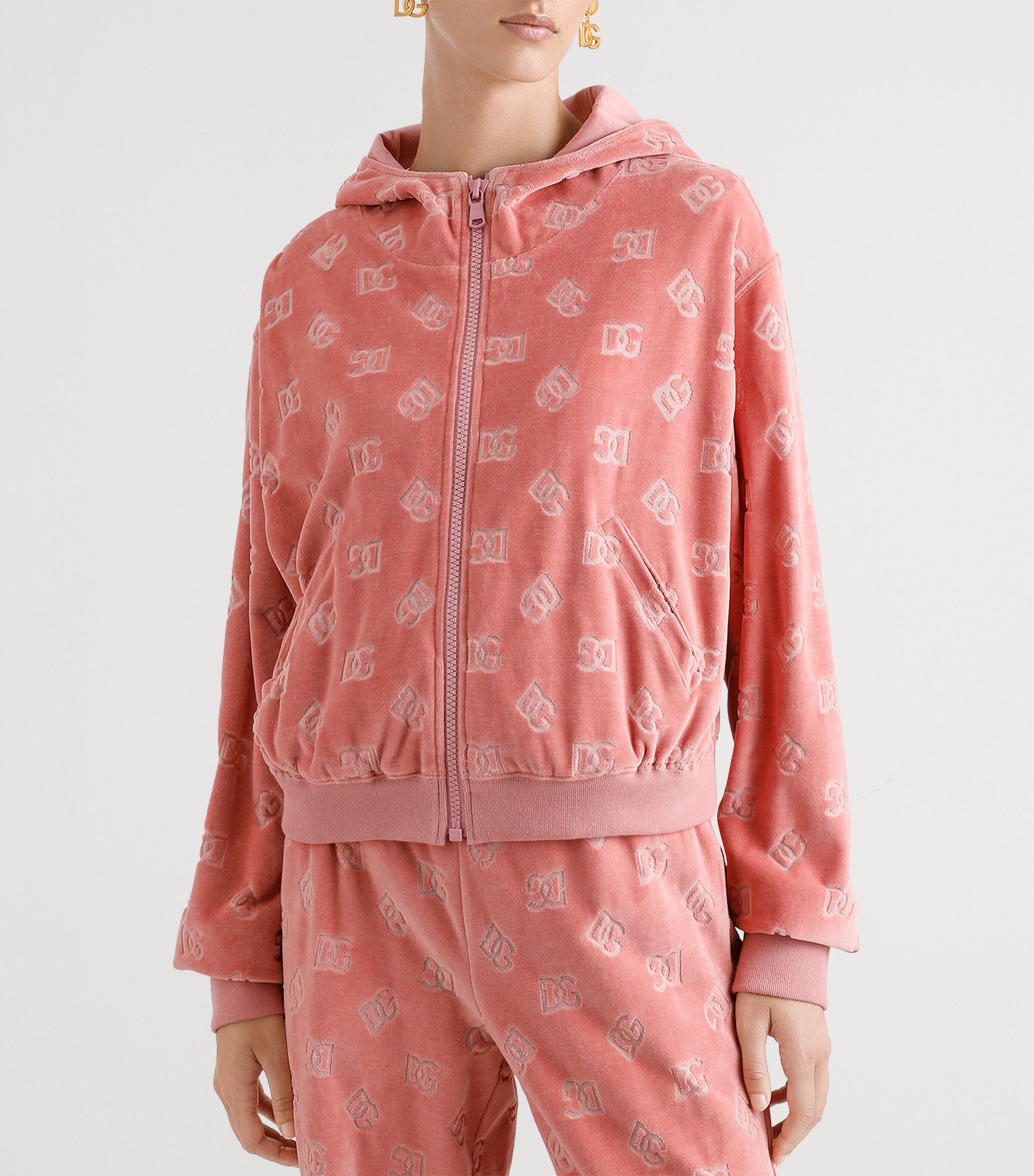 Dolce & Gabbana Multi Velvet Logo Zip-Up Hoodie