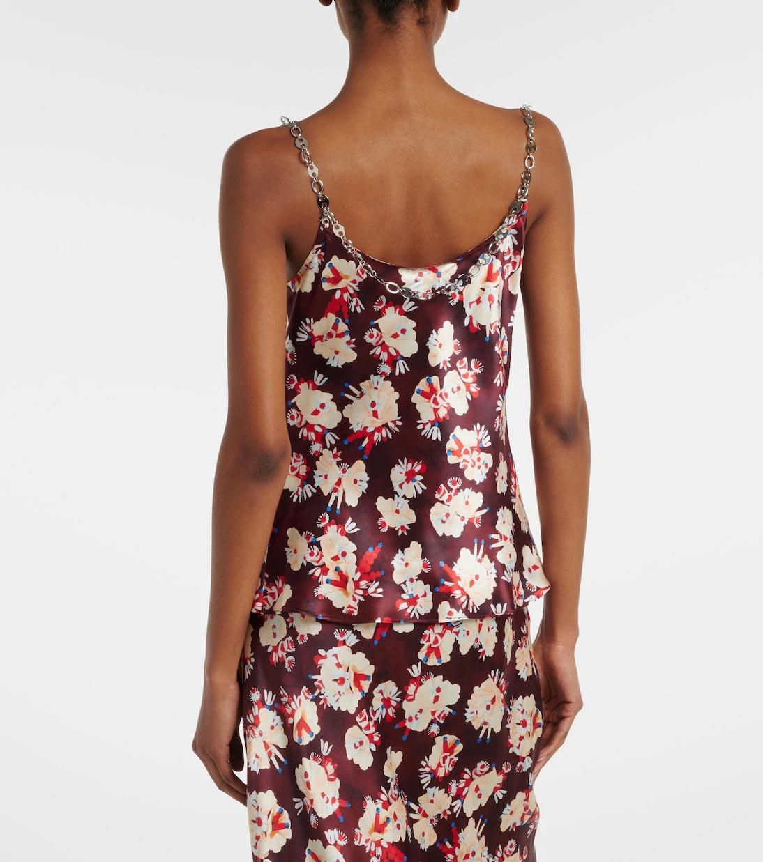 Rabanne - Chain-detail floral silk satin top