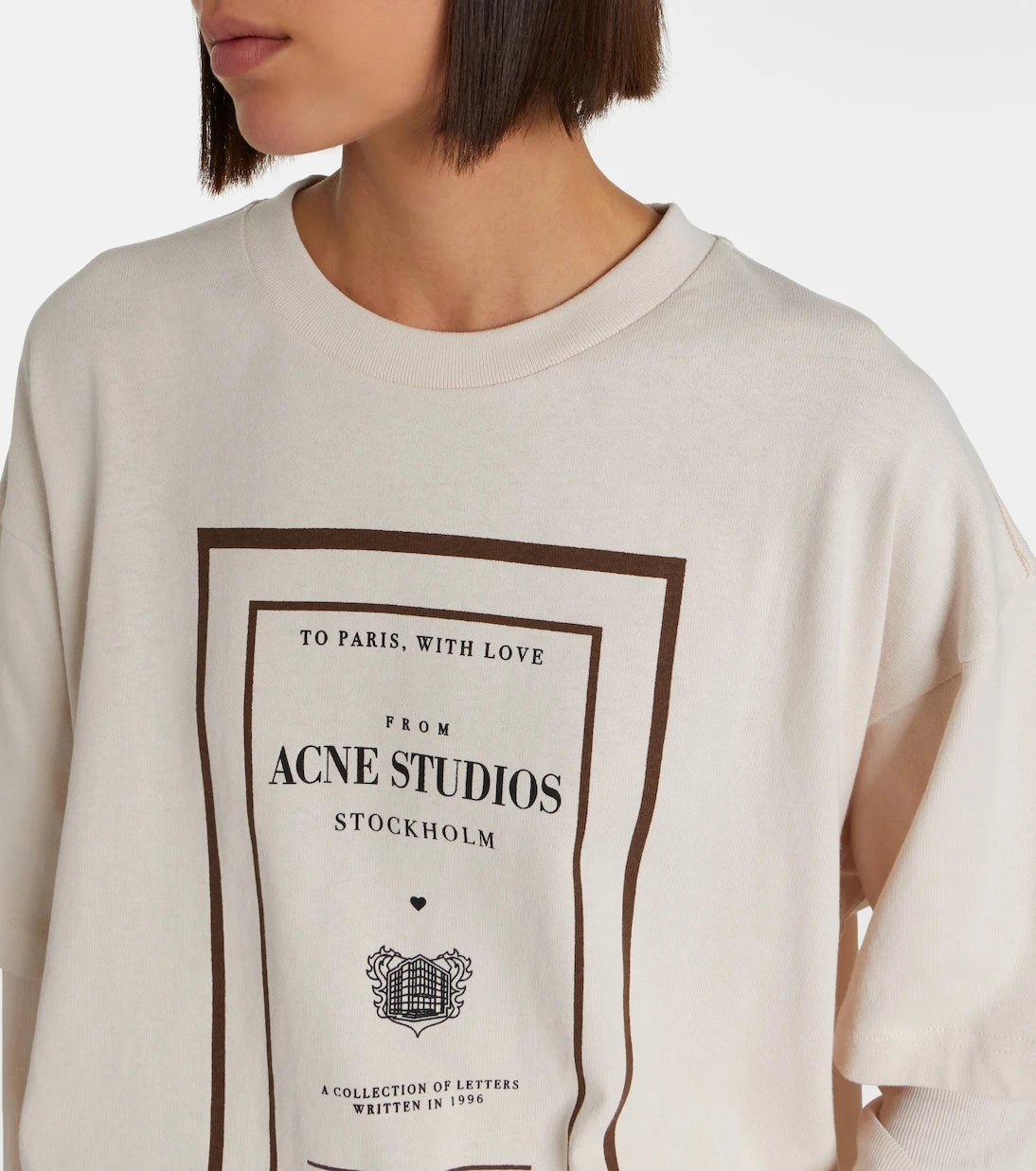 Acne Studios - تيشيرت جيرسي قطني بشعار بطبقات