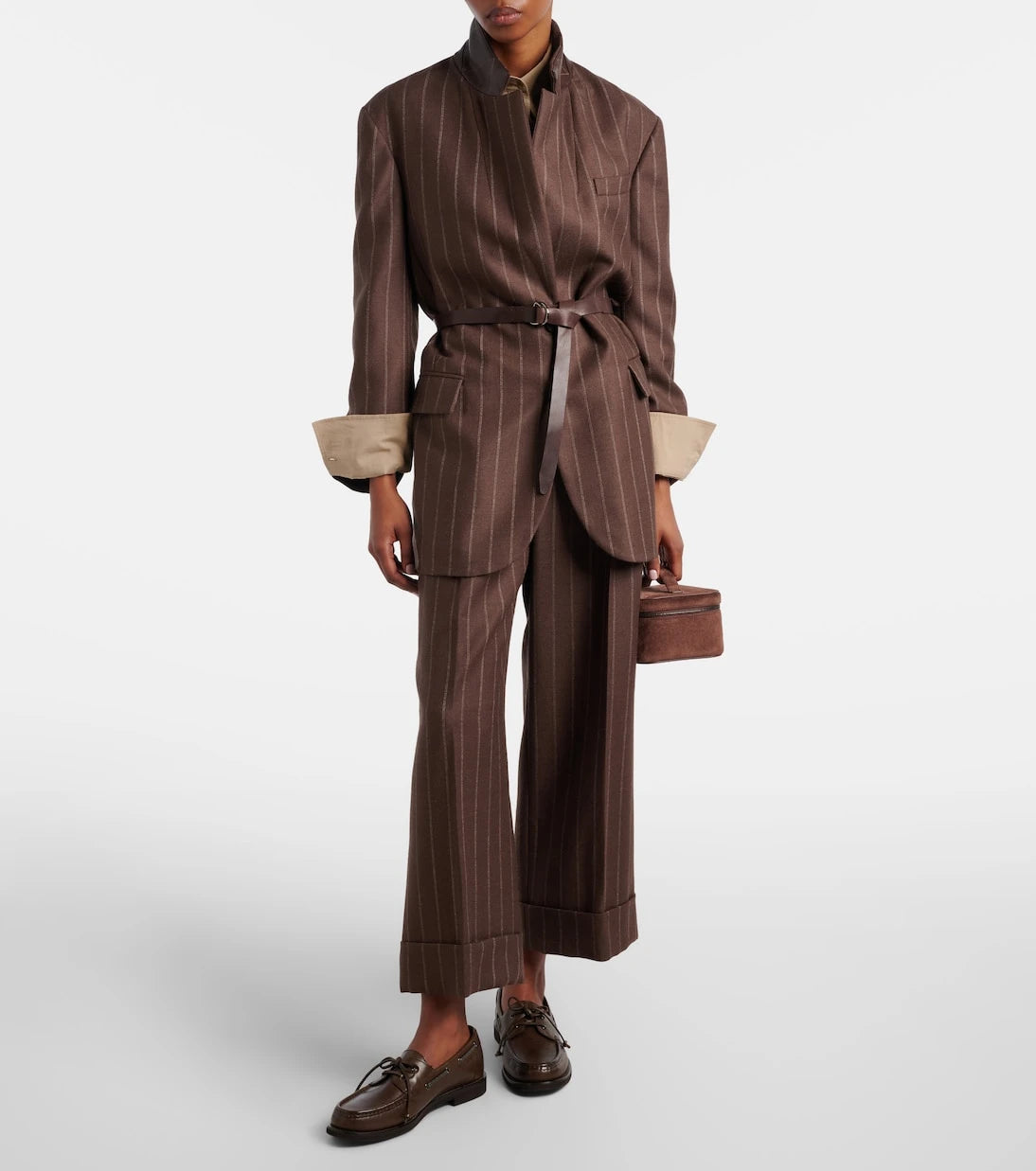 Brunello Cucinelli - Belted pinstriped virgin wool blazer