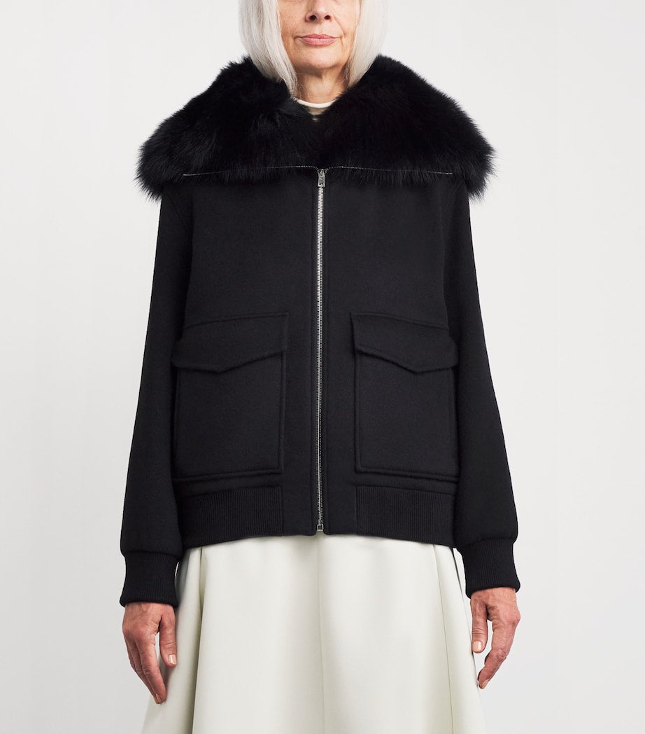 Yves Salomon Black Wool-Cashmere Fur-Trim Jacket
