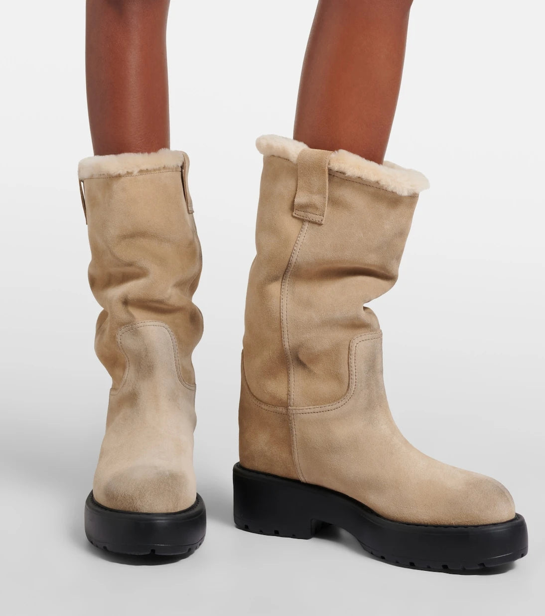 Miu Miu - Shearling-lined suede knee-high boots