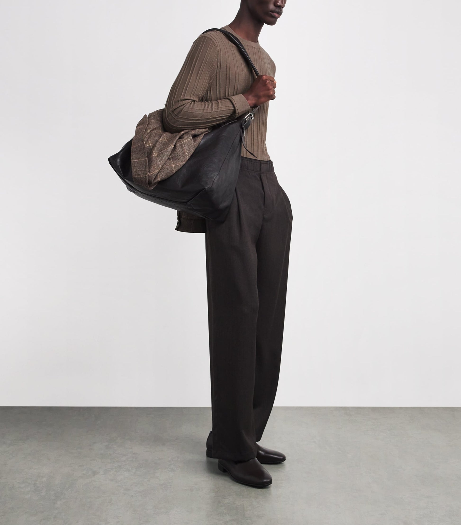 Emporio Armani Brown Virgin Wool Jacquard Stripe Sweater