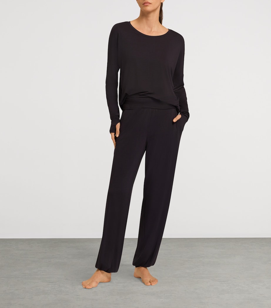 Hanro Black Stretch-Modal Yoga Long-Sleeve Top