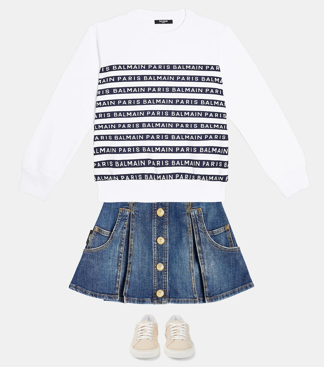 Balmain Kids - سويت شيرت من قطن الجيرسي بشعار الماركة