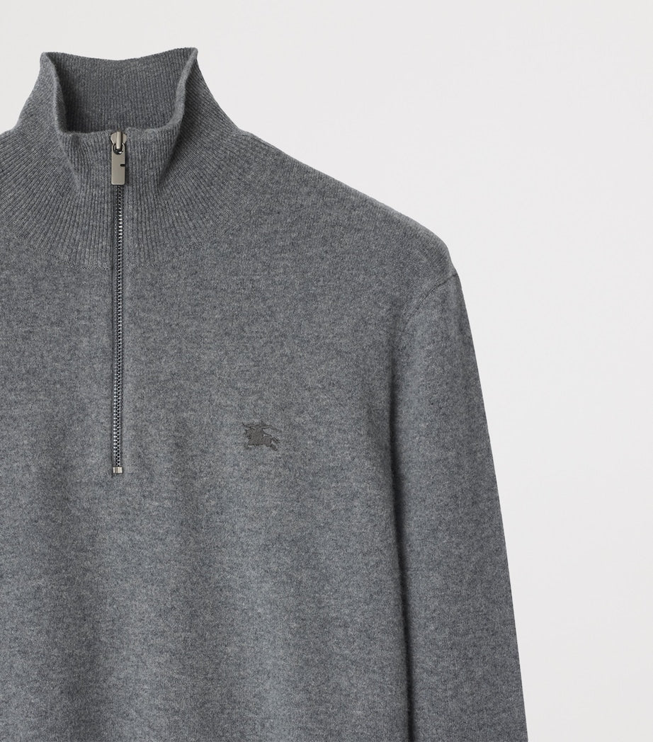 Grey Cashmere-Blend Quarter-Zip Slim Sweater