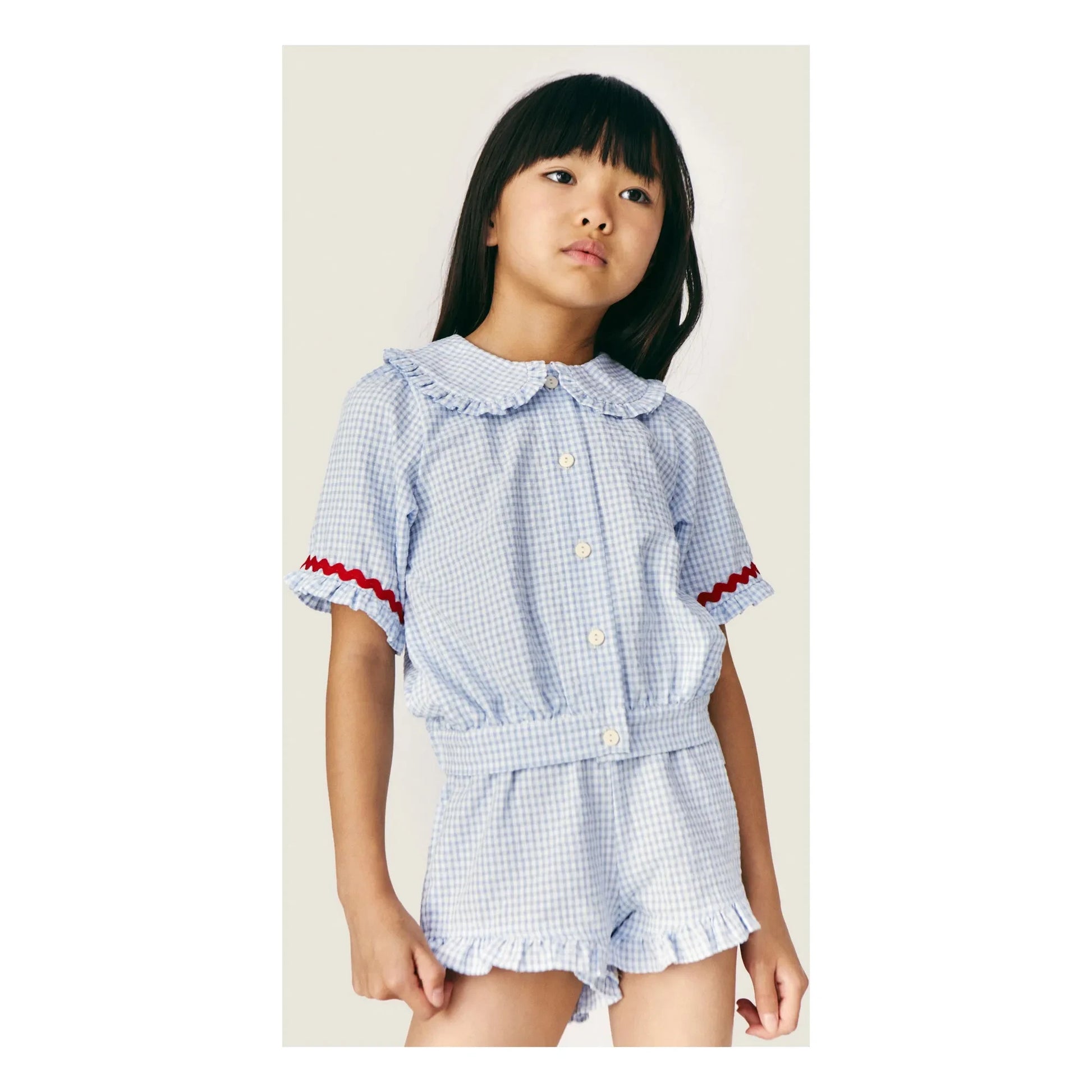 Mipounet - Blouse Col Claudine Sylvie Vichy | Light Blue