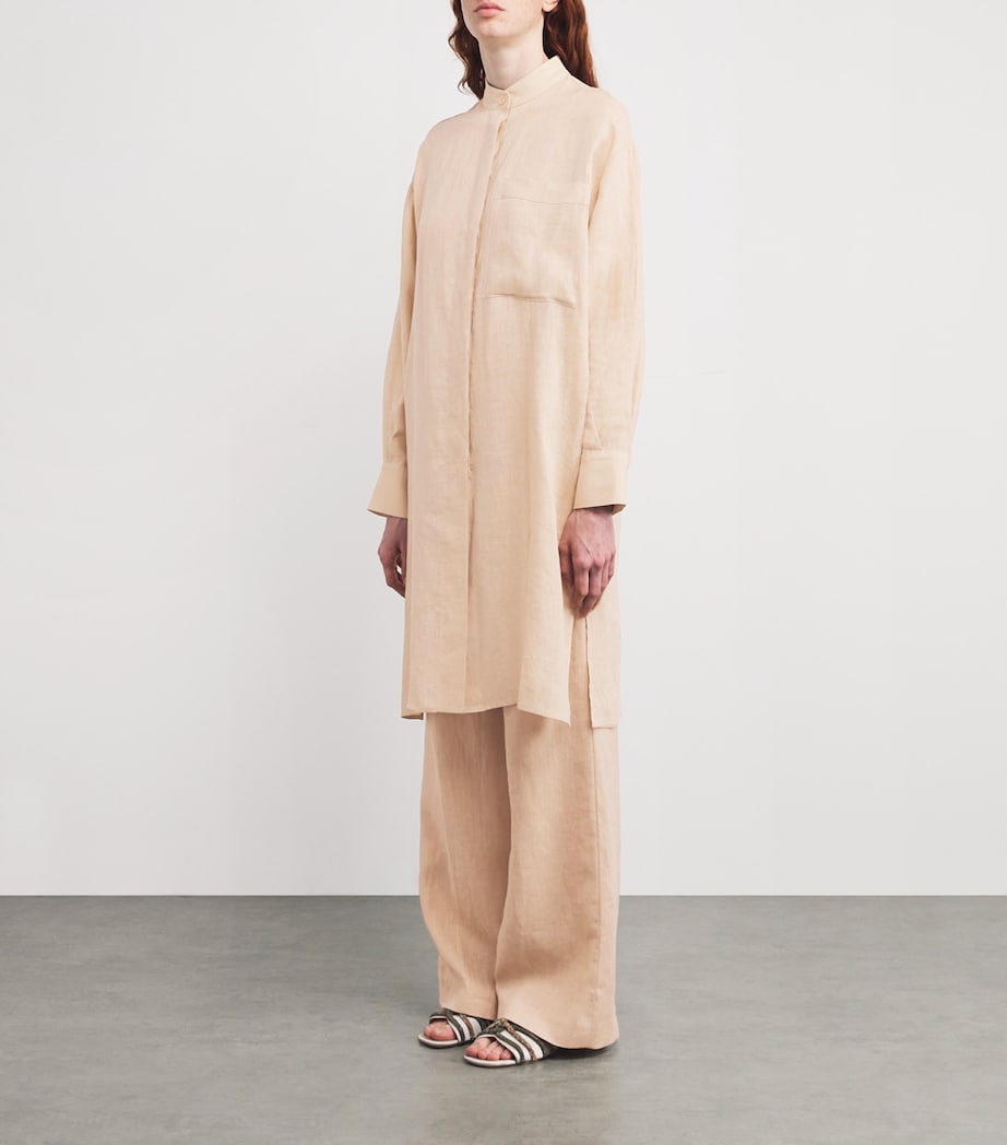 Eleventy Beige Linen Longline Shirt