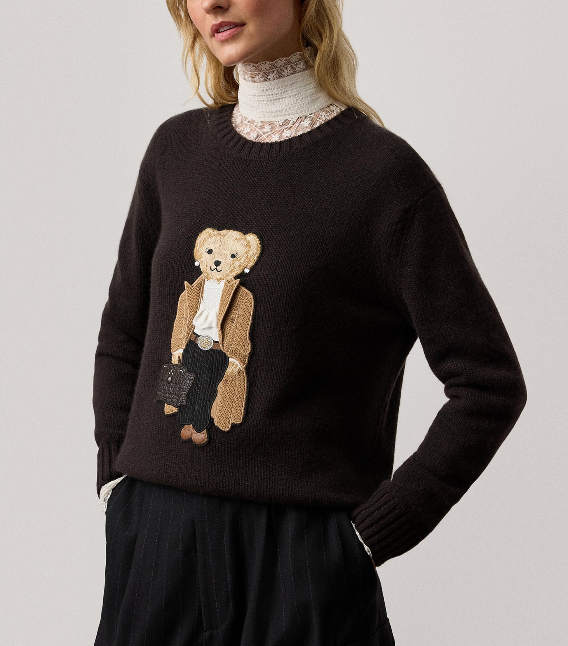 Ralph Lauren Collection Brown Cashmere Fall Polo Bear Sweater