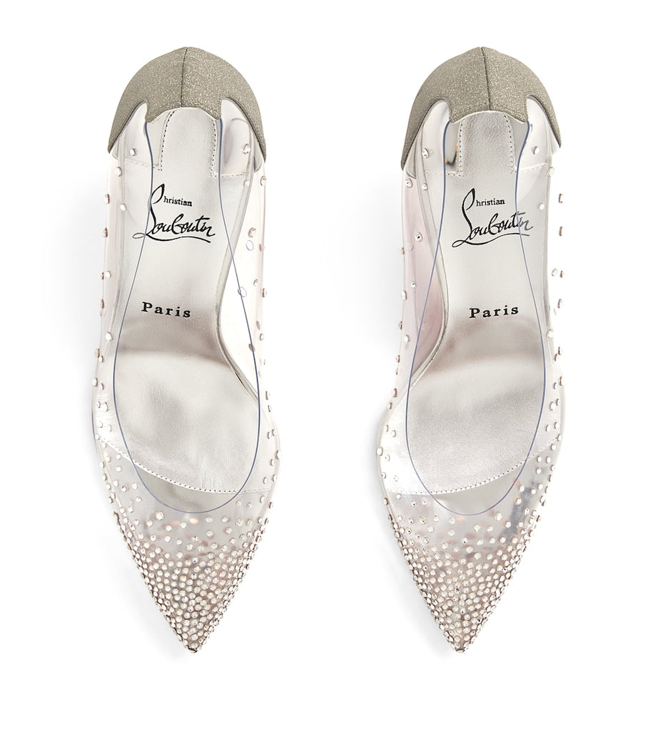 Christian Louboutin Silver Degrastrass Embellished PVC-Leather Pumps 85