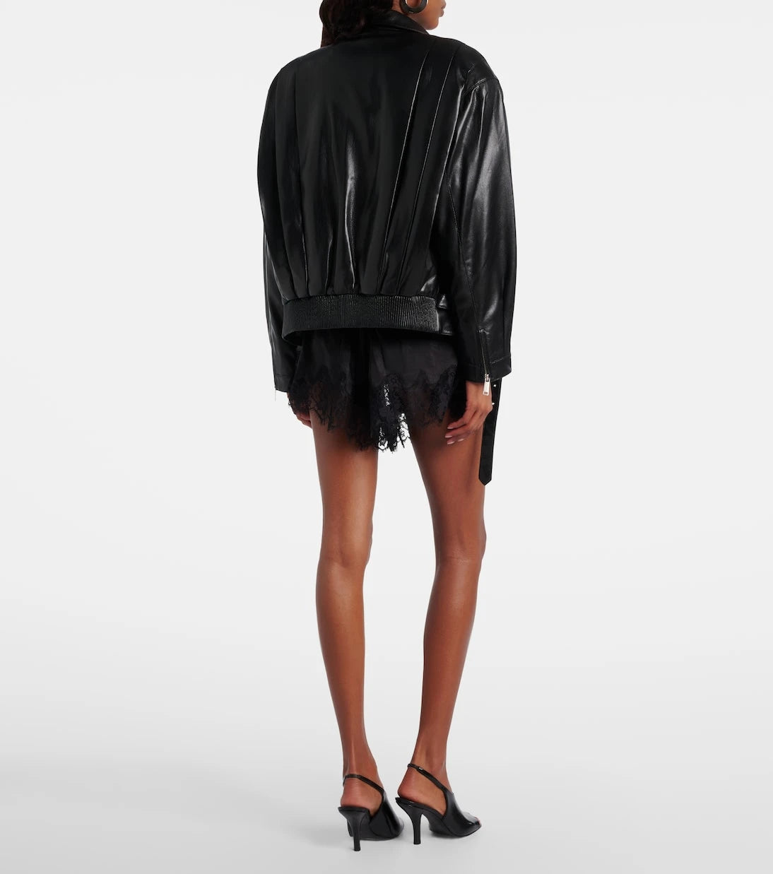 Self-Portrait - Lace-trimmed satin shorts