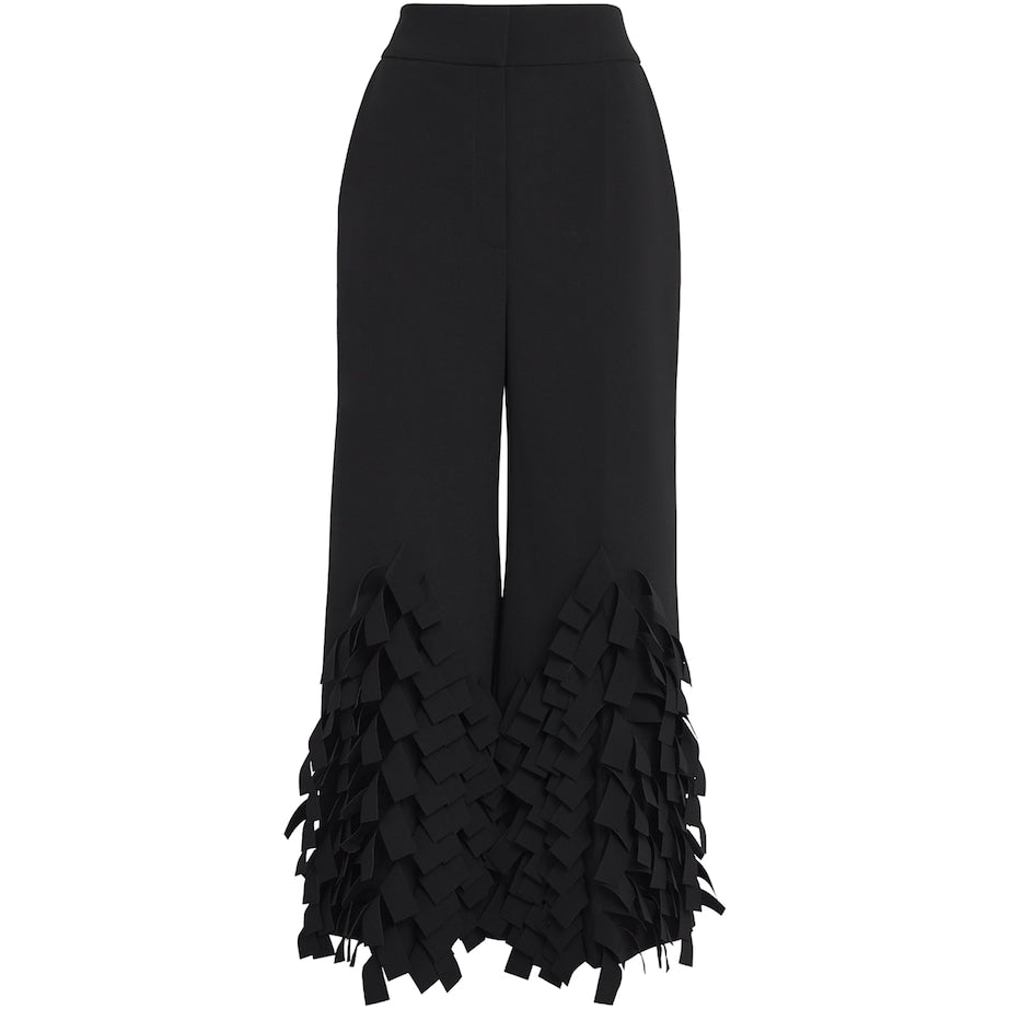 A.W.A.K.E. Mode Black Virgin Wool Fringe Wide-Leg Trousers