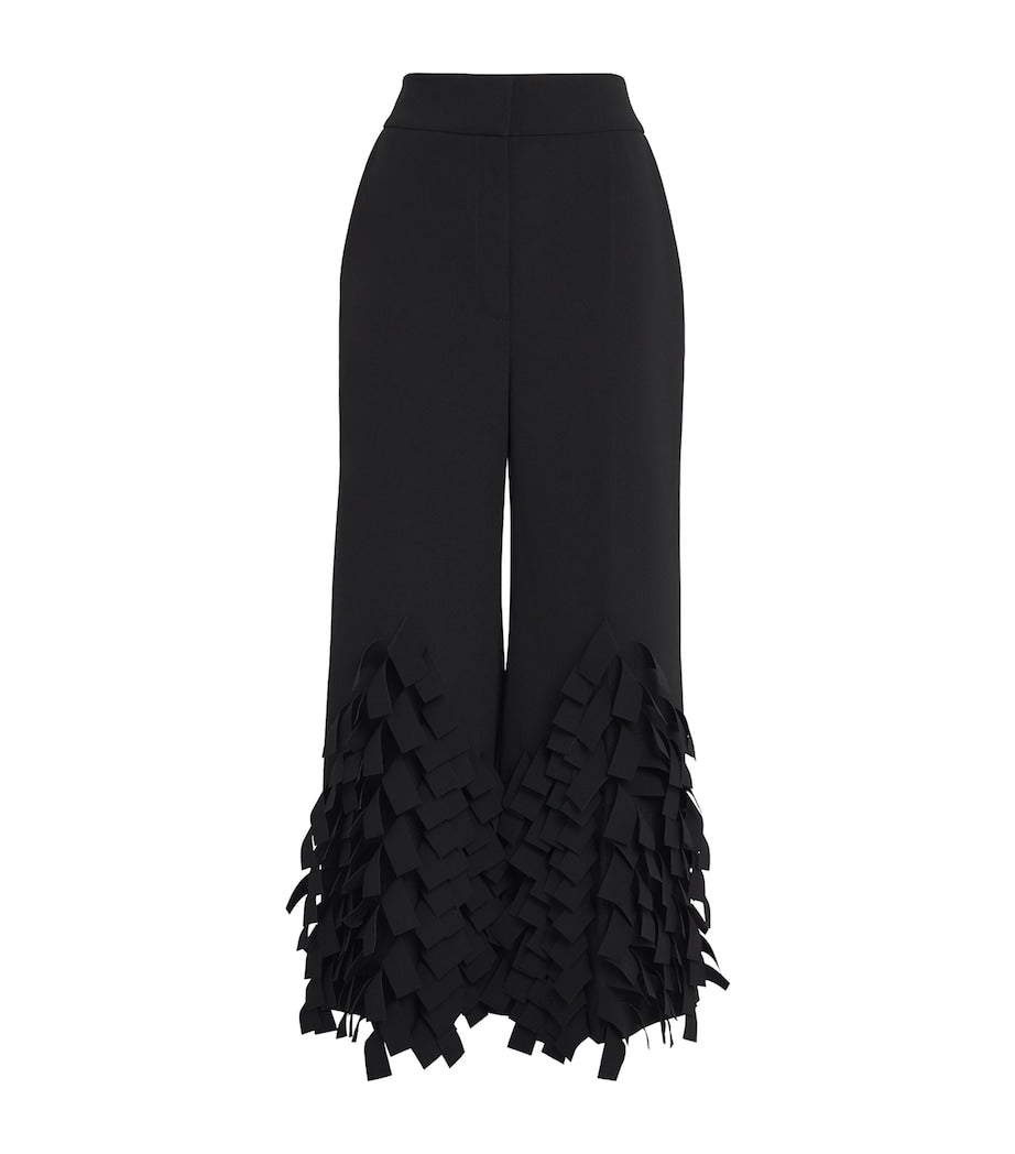 A.W.A.K.E. Mode Black Virgin Wool Fringe Wide-Leg Trousers
