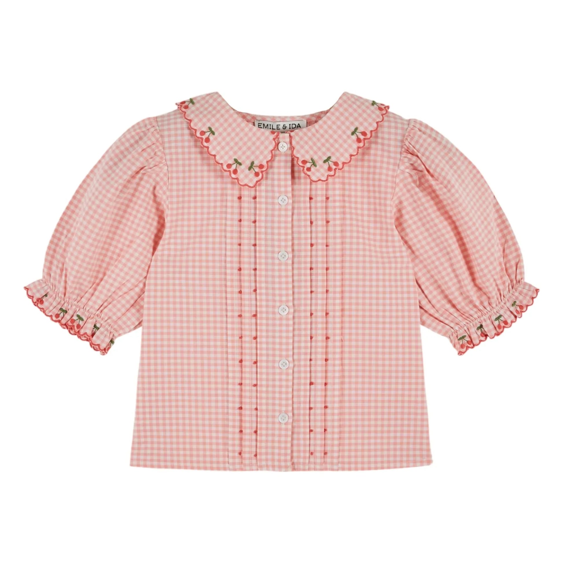 Emile et Ida - Gingham Embroidered Blouse Organic Cotton | Pink