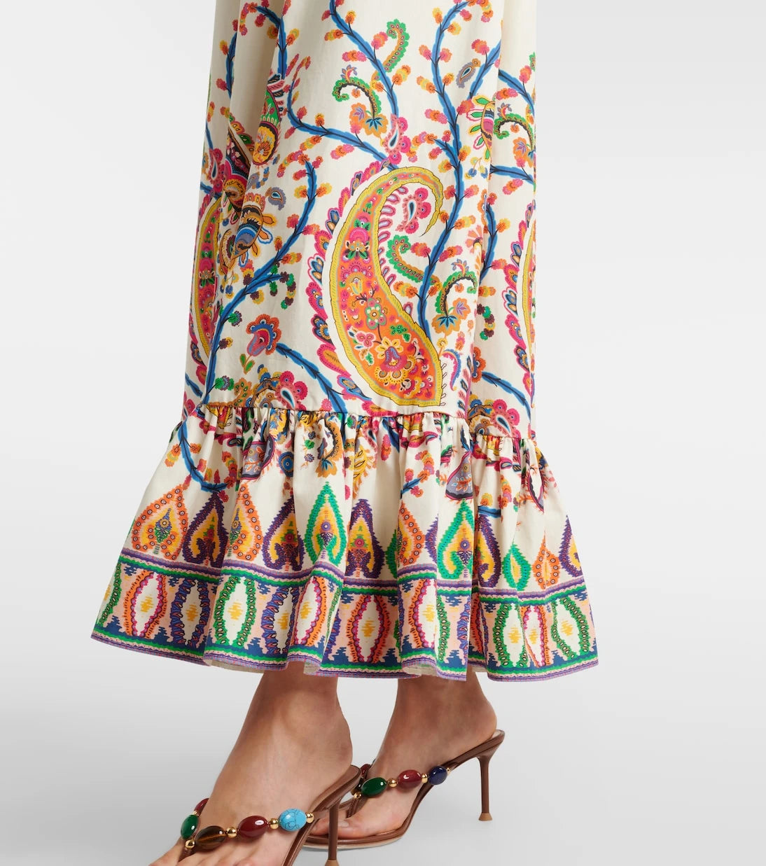 Etro - فستان ماكسي قطني مطبوع بحزام
