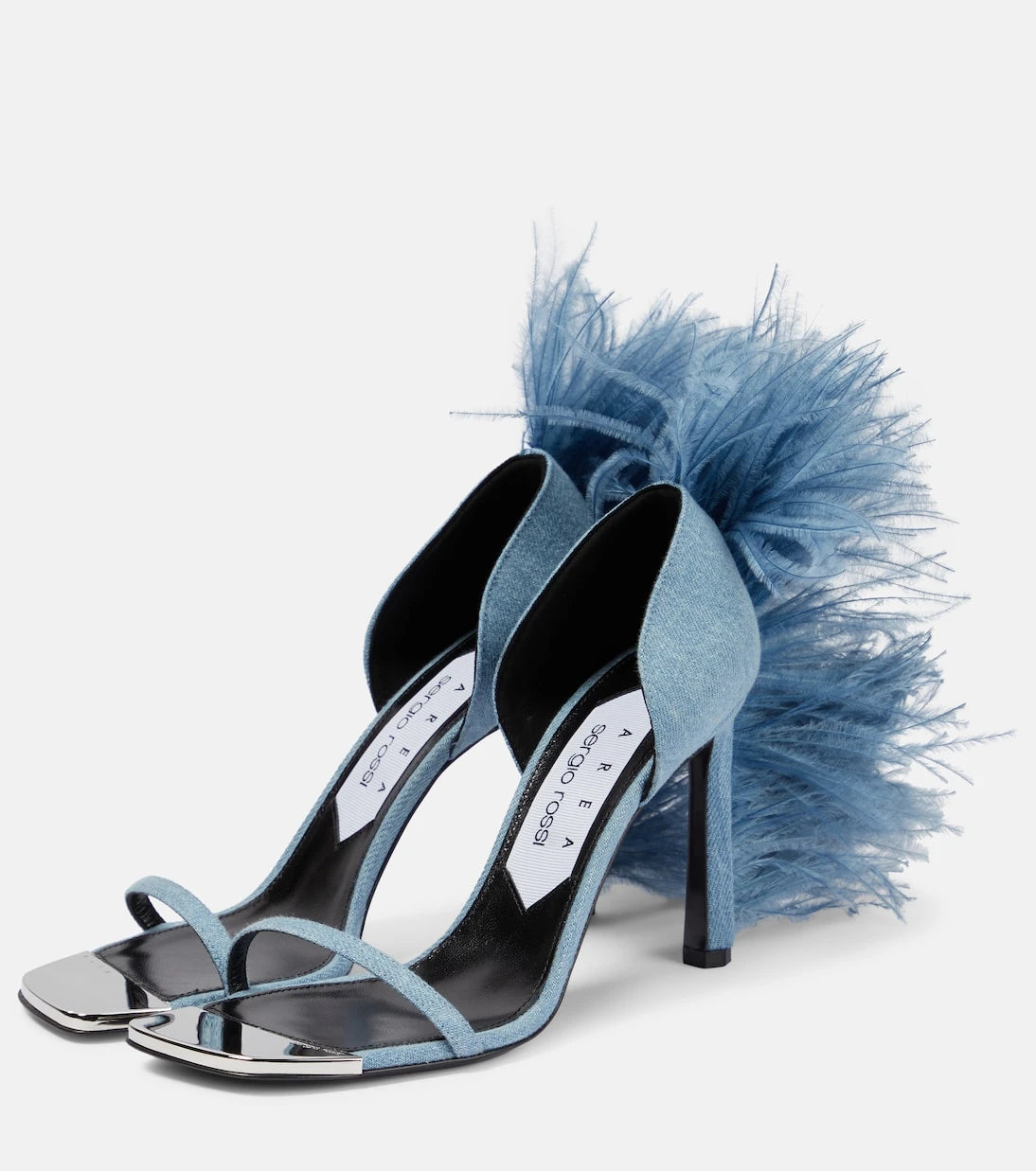 Area - x Sergio Rossi Amazona feather-trimmed denim sandals