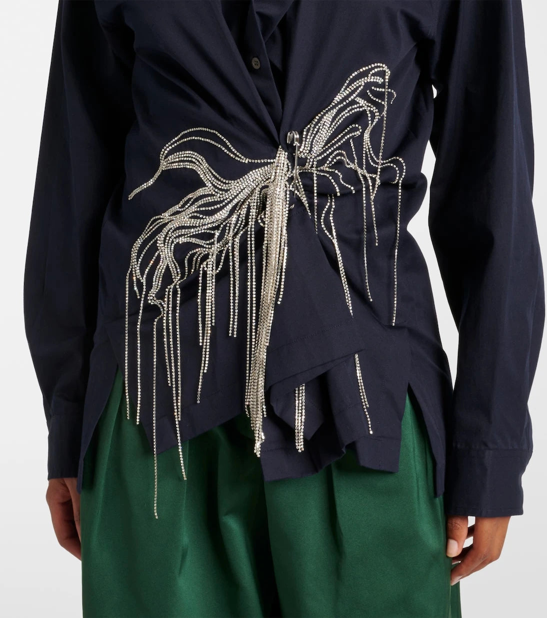 Dries Van Noten - Embellished draped cotton gabardine shirt