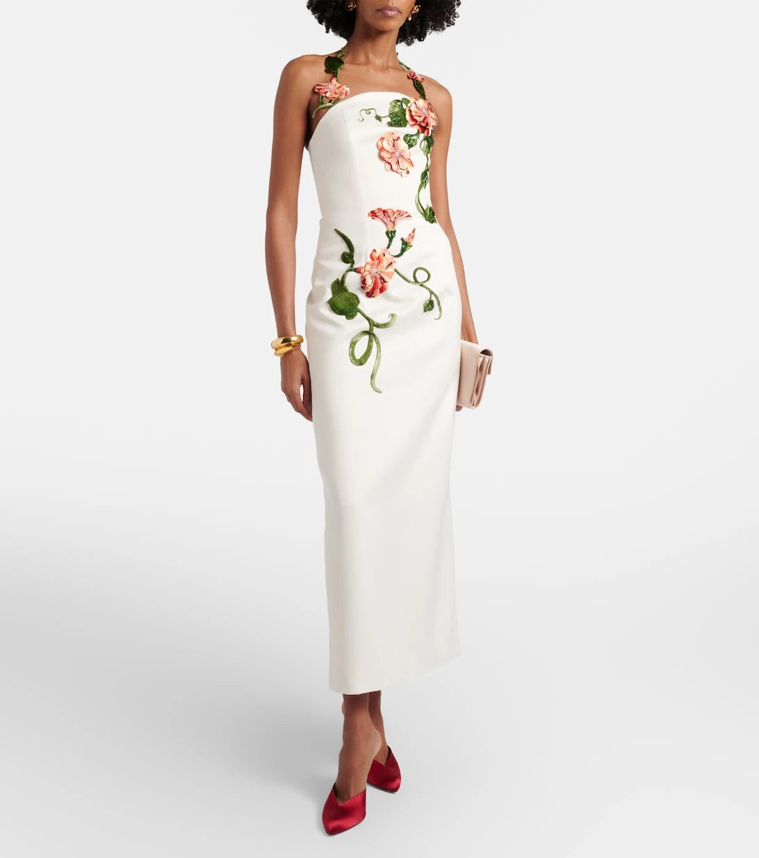 Leo Lin - Floral-appliqué halterneck gown