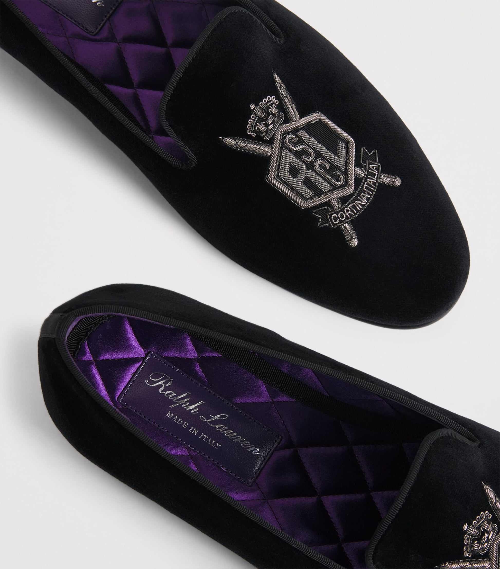 Velvet Crest-Embellished Slippers