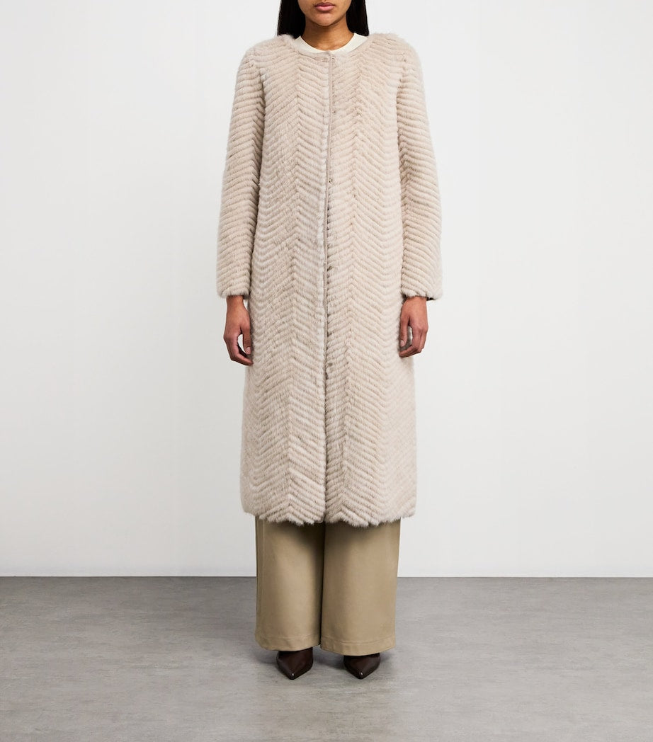 Yves Salomon Beige Wool-Fur Longline Coat