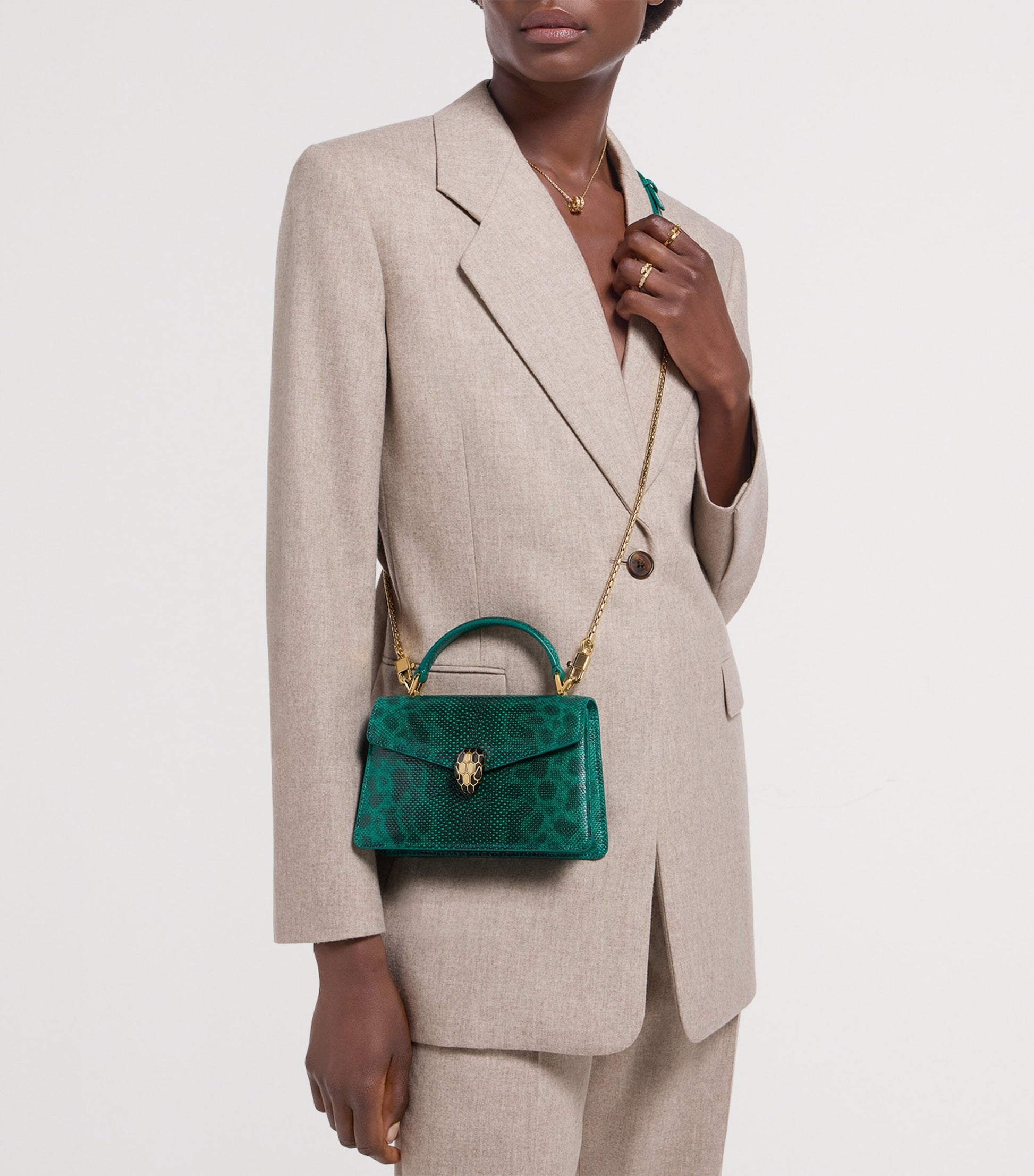 Green Karung Leather Serpenti Forever Top-Handle Bag
