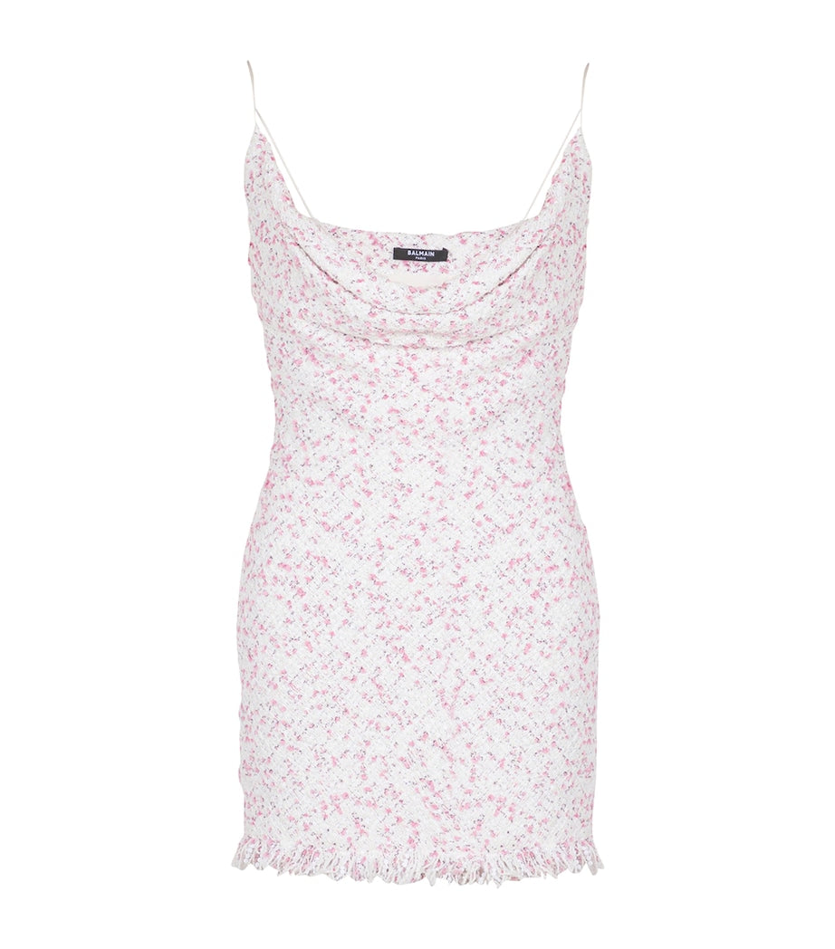 Pink Tweed Cowl-Neck Mini Dress