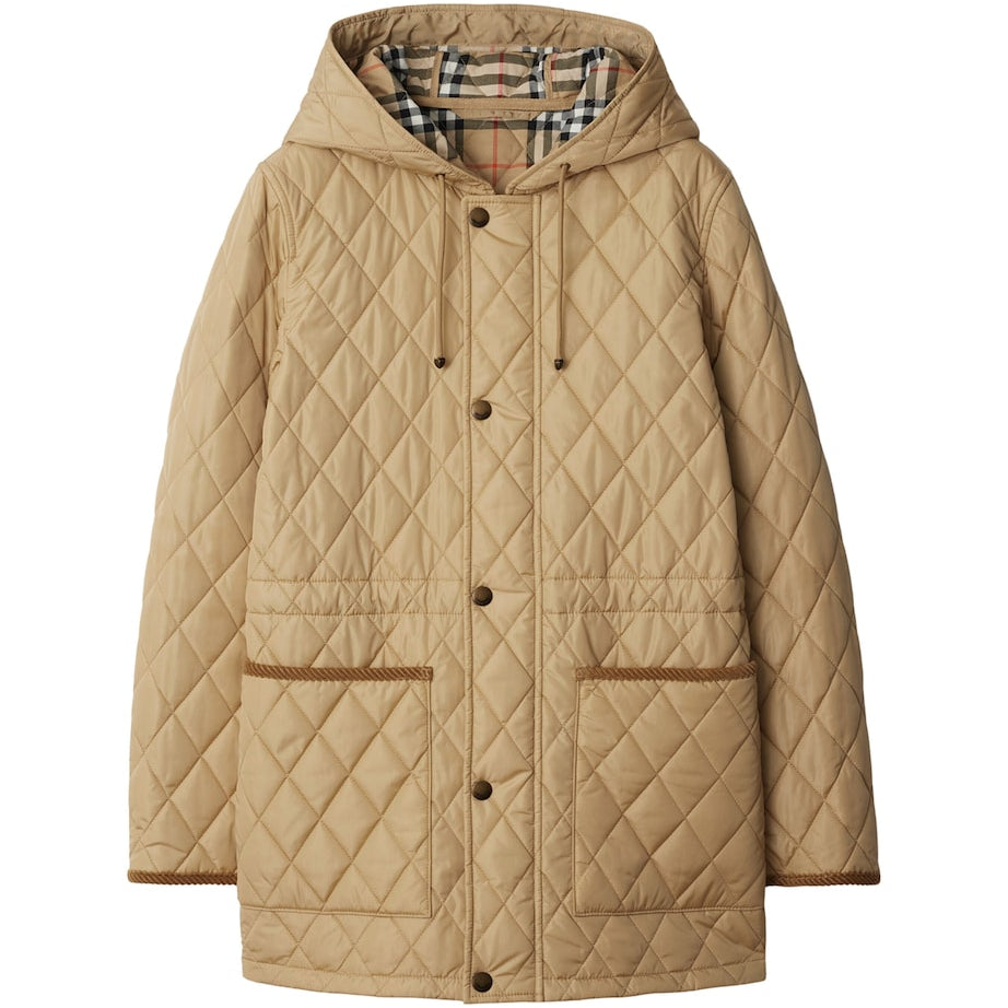 Beige Water-Resistant Quilted Parka