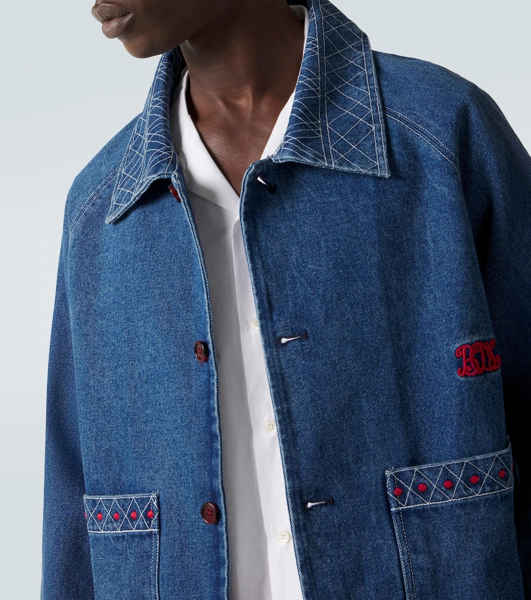 Bode - Embroidered wool and cotton denim jacket