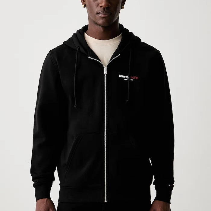 Tommy Jeans fermuarlı kapüşonlu erkek pamuklu sweatshirt