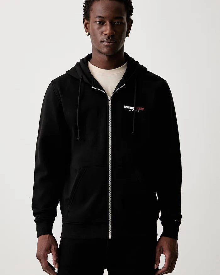 Tommy Jeans fermuarlı kapüşonlu erkek pamuklu sweatshirt