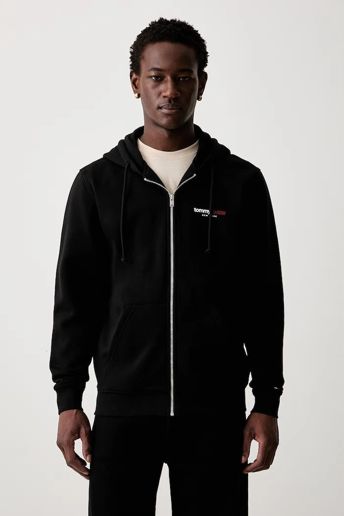 Tommy Jeans fermuarlı kapüşonlu erkek pamuklu sweatshirt