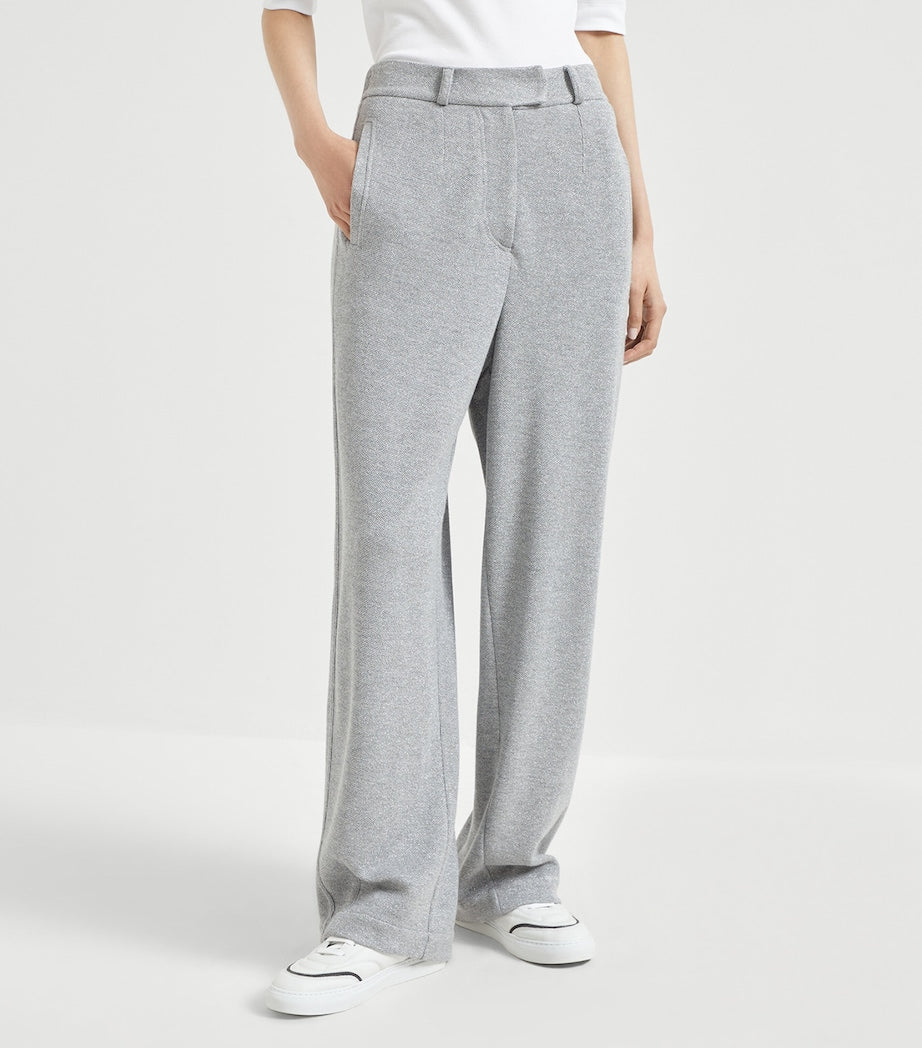 Sparkling Piqué Wide-Leg Trousers