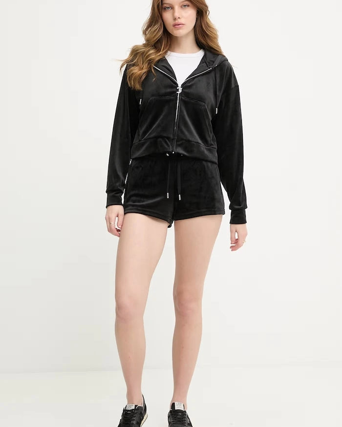 Juicy Couture суичър с качулка дамски от кадифе ICCLE HOODIE