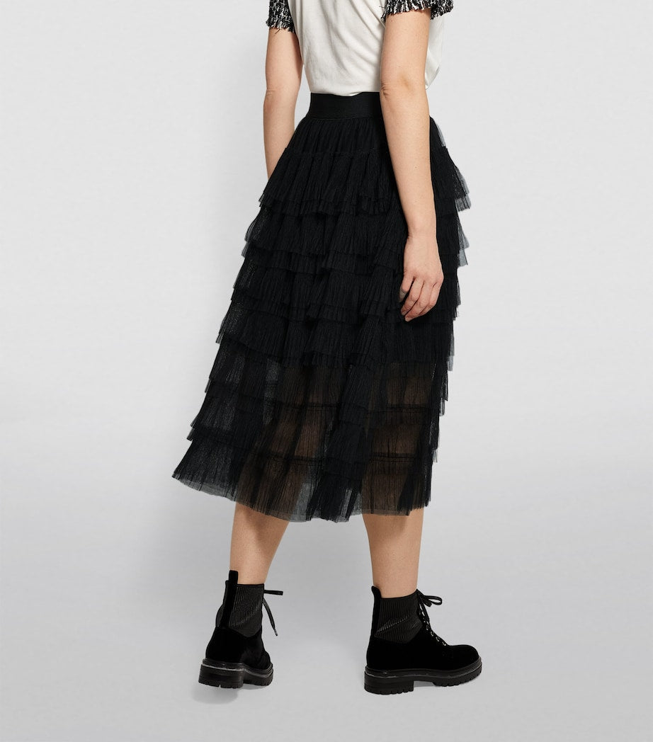 Maje Black Semi-Sheer Midi Skirt